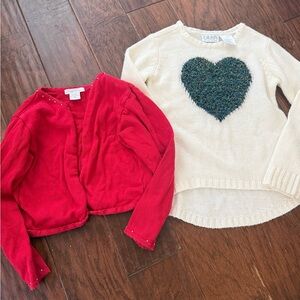Blush Red Cardigan and Cream Sweater with Heart